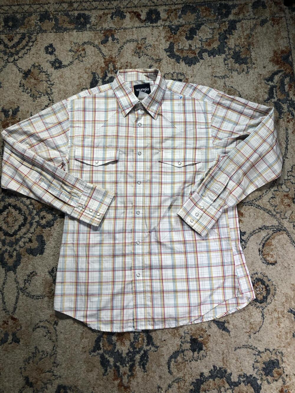 Wrangler Shirt Mens Large Multicolor Plaid Long Sleeve Western Pearl Snap Casual